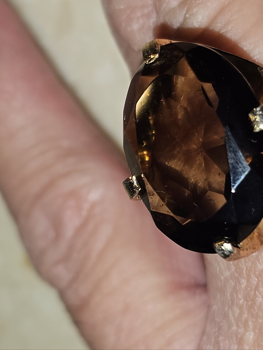 Vintage Mid-Century Modernist Smoky Quartz Cocktail Ring – Gold Plated Sz7